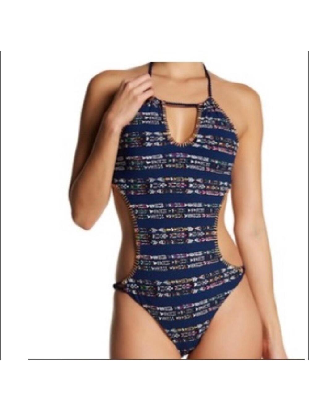 Sperry Navy Boho Cutout One Piece Swimsuit Women’s Medium Tribal Print Monokini